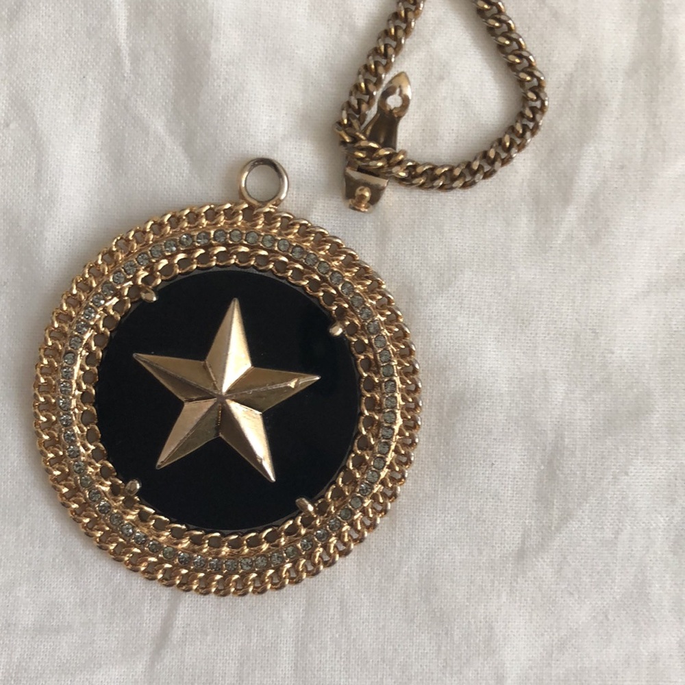 GIVENCHY VINTAGE GOLDTONE GOLD STAR GEM PENDANT 28 " RHINESTONE NECKLACE - Picture 10 of 10